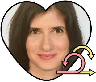 Porträt von Ruzana in Herzform und eine Illustration eines Scrum-Prozesses daneben.